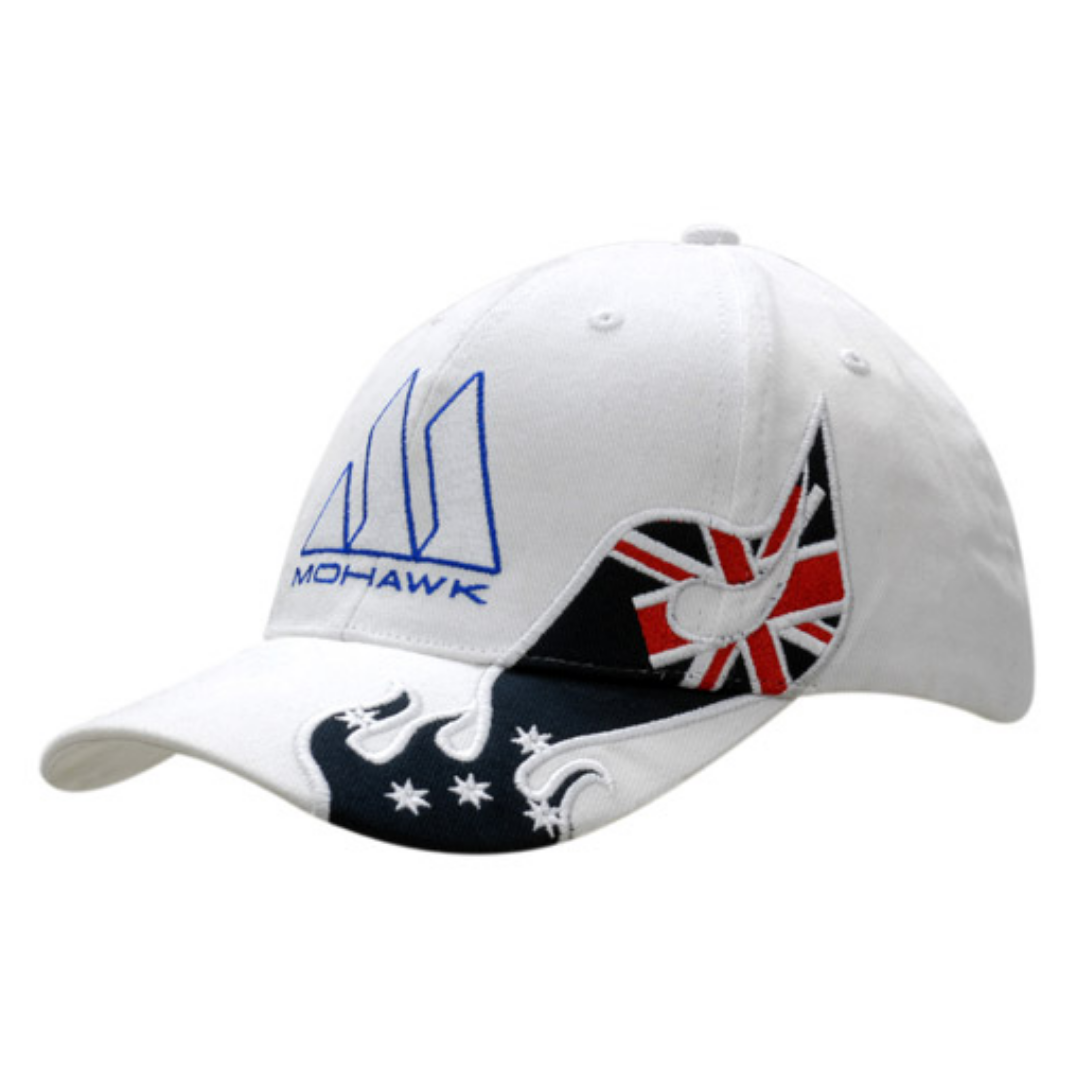 Promotional White, Cotton cap with Australia applique and company logo.