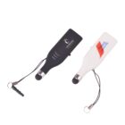 Two touch screen stylus pens, one black and one white, with small lanyards attached.