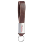 Branded leather keychain, silver clip with printed company logo & keyring