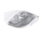 An open white thermal zippered bag with a silver insulated interior. The bag is empty and shown from an angled top view, highlighting the reflective lining and sturdy white zipper.