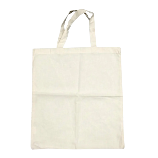 Calico Bag, 38x42cm, short handles, white background.