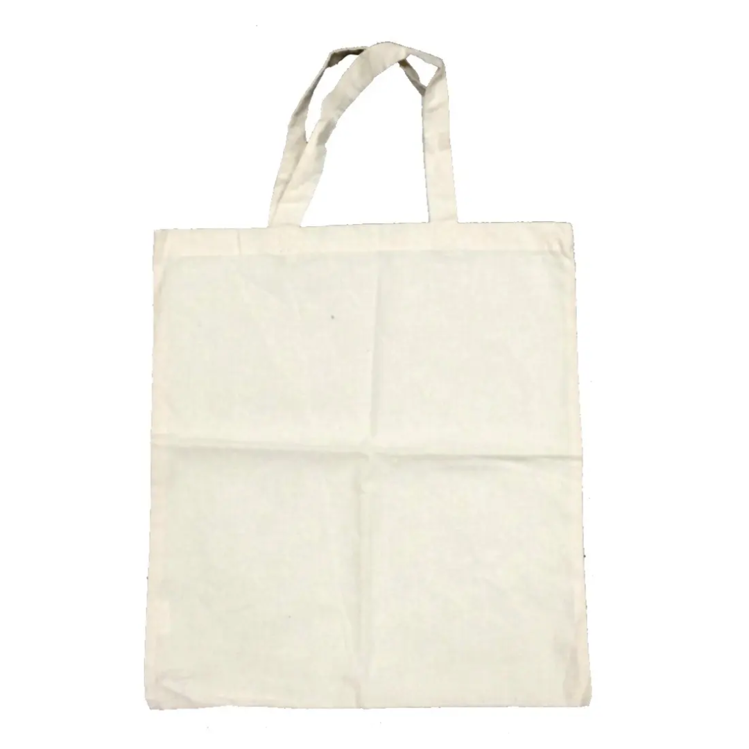Plain white Calico Bag with Short Handle (38x42cm) laid flat.