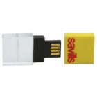 Yellow Custom Designed Crystal USB with Savills text and a clear cap.