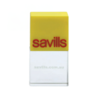 Yellow cube; clear base; red savills: custom Crystal USB design.
