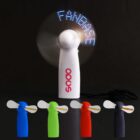Handheld fans with LED lights displaying FANSATE.