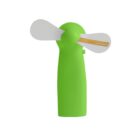 Green handheld portable fan with white blades.