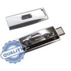 Leo USB with car image and Quality stamp on white background.