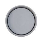 A top-down view of a gray circular rubber stopper or lid, set against a white background. The smooth surface is surrounded by a slightly raised edge, and it fits snugly into the circular base.