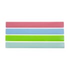 Four rectangular colored bars are arranged horizontally in a stack. From top to bottom, the bars are pink, blue, green, and light blue. The background is white.