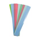 A set of six colorful plastic rulers fanned out on a white background, featuring shades of blue, green, pink, and teal.