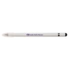 A white stylus pen with a clear cap and black tip. The pen has the text Koala Safe Haven printed in purple along with a small koala logo.