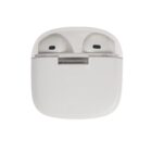 White wireless earbuds in a partially open charging case, shown on a white background. The earbuds have a sleek, smooth design with visible black speaker grilles.