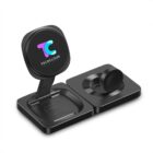 Black wireless charging stand and pad with TechCloud logo.