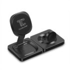 Black wireless charging stand labeled Techcloud on a white background.