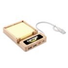 Bamboo USB hub with sticky notes holder and illuminated go travel logo.