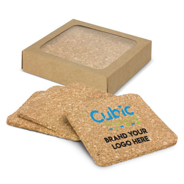 Logo Emblazoned Square Cork Coaster Set