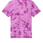 Pink and purple tie-dye T-shirt on a white background.