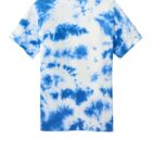Blue and white tie-dye t-shirt against a plain white background.