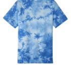 Blue and white tie-dye T-shirt with a swirling pattern.