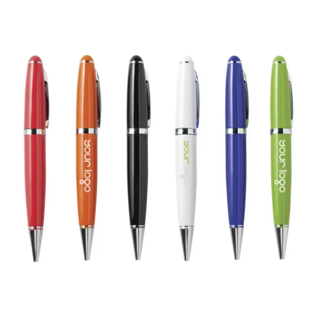 Promotional Porte Pen Flashdrive set with company logo- Silver, red, orange, black, blue, green white