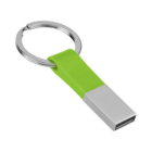 Block USB keyring with a green promo body and a silver keychain attached.
