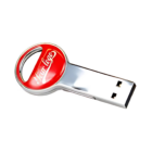 Silver USB key with circular red top and white lettering, Raul Decorated.