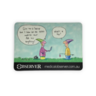 Cartoon: Two people; one has a laptop, the other asks, Whats a Slim Small Deluxe Mouse Pad?.