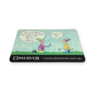 Child asks tech-savvy adult about Slim Small Deluxe Mouse Pad; humorous text exchange.