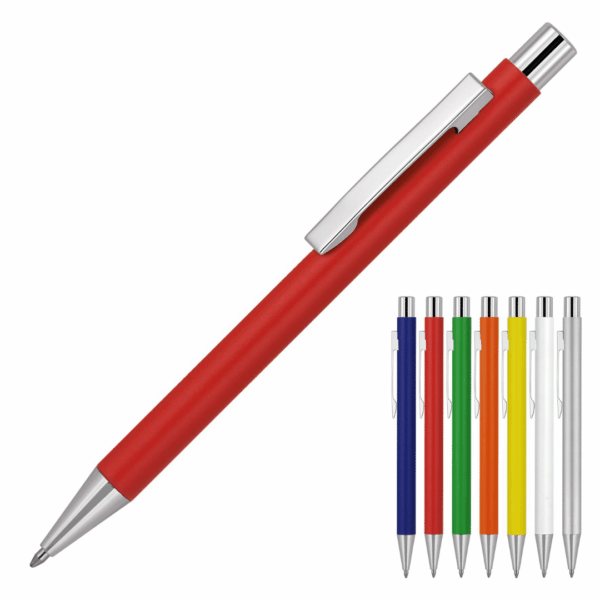 Set of 7 Triumph Ballpoint Pens in red, blue, green, yellow, orange, white & black.