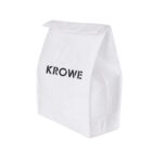 White, rectangular paper bag with a velcro closure on top, featuring the bold, black text KROWE on the front. The bag stands upright against a plain white background.