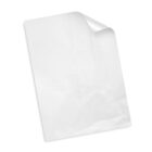 A sheet of blank white paper with a curled corner, slightly crumpled, on a white background.