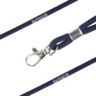 Close-up of a blue lanyard with fertagus printed on it. The lanyard features a metal clasp and connector.