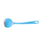 A blue silicone tea infuser with a long handle and a metal mesh infuser ball on one end, designed for steeping loose-leaf tea. The handle has a loop for easy handling.