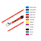 A red lanyard with a metal clip and the word Honeywell printed on it. To the right, there is a color chart showing various lanyard color options, including blue, navy, light blue, red, orange, yellow, purple, white, black, green, and pink.