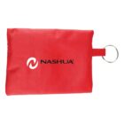 Red pouch with NASHUA logo and a metal keyring attached on the right side.
