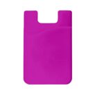 A pink silicone card holder with a rectangular shape and a curved top opening for holding cards.