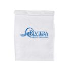 A white bag with blue text and graphics. The text reads Riviera Holding a.d. Poreč Croatia. The logo features a stylized wave design. The bag has a folded top edge.