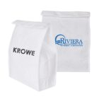 Two white bags are shown. The first bag has KROWE printed in black. The second bag features the logo for Riviera Holding d.d. Poreč, Croatia, in blue with a stylized wave and sun design.