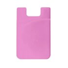 A pink silicone wallet sleeve designed to stick on the back of a phone. It has a curved opening at the top for easy access to cards and a sleek, minimalist design.