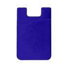 A solid blue silicone card holder with a curved opening at the top, designed for holding cards on the back of a phone.