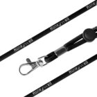 Close-up of a black lanyard with Honeywell printed in white. It features a metal swivel clasp for attachment and an adjustable plastic bead for length alteration.