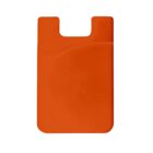 Orange silicone card holder with a single pocket, designed to stick onto the back of a phone.