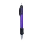 Purple and black retractable ballpoint pen with a rubber grip.