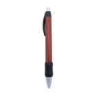 Red retractable pen with a black grip and clip.