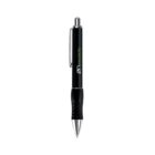 Black retractable ballpoint pen with rubber grip and clip, featuring Electricity branding.