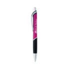 Pink and black pen with a silver clip and tip.