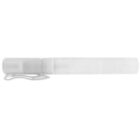 Clear, empty spray bottle with a cap and pocket clip, viewed from the side on a white background.