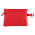 Small red zippered pouch with a metal key ring attached to one side.