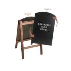 An A-frame wooden stand holds a reversible chalkboard with arrows indicating the rotating panels. The text on the board reads Reversible Chalk Board.