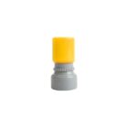 A small gray and yellow plastic object with a cylindrical shape. The top portion is yellow, while the base is gray, featuring a ridged design around the middle. It is isolated on a white background.